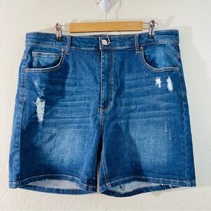 Women’s Dark Blue Distressed Jean Shorts